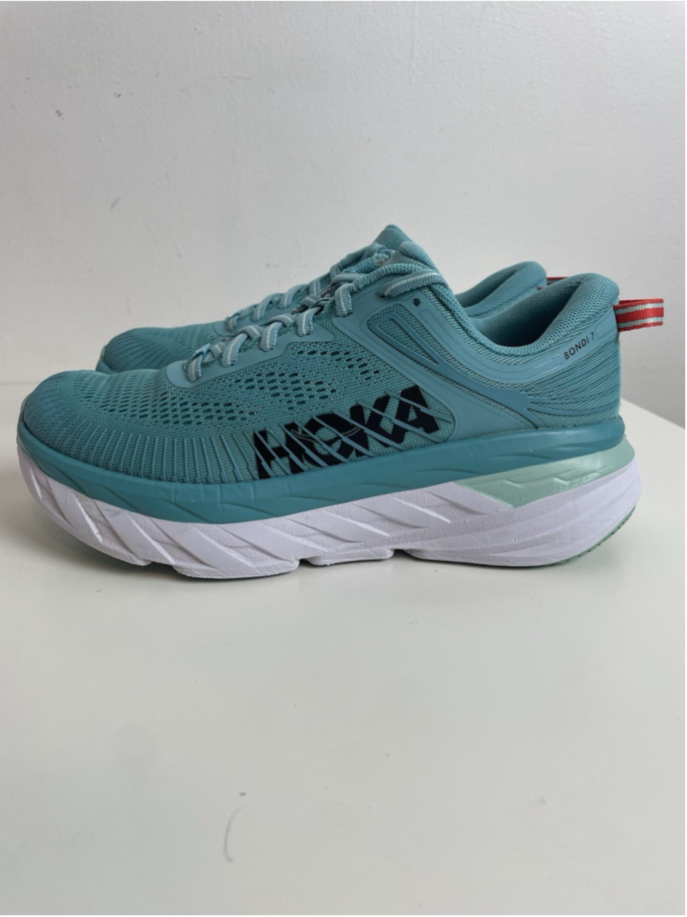 Hoka One One Bondi 7 Running Shoe Women Size 6.5 Aquarelle Eggshell Blue